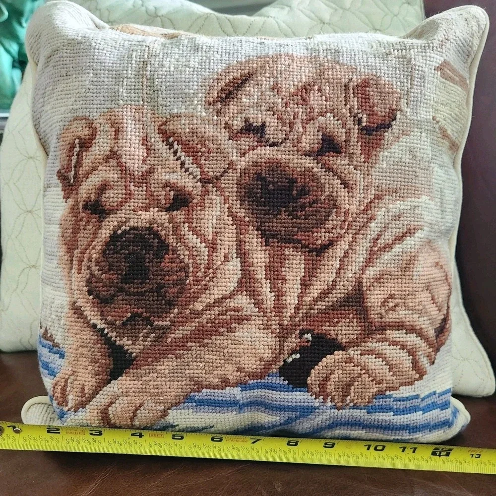 Precious Pair of SHAR-PEI Dogs Needlepoint Pillow 12